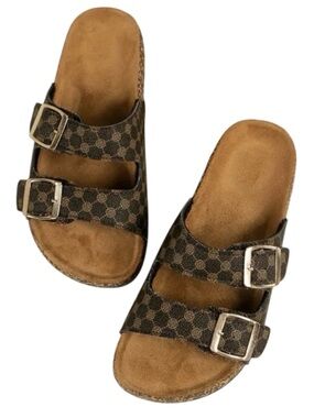Women’s Double Buckle Slide Sandals, Brown Size 7
